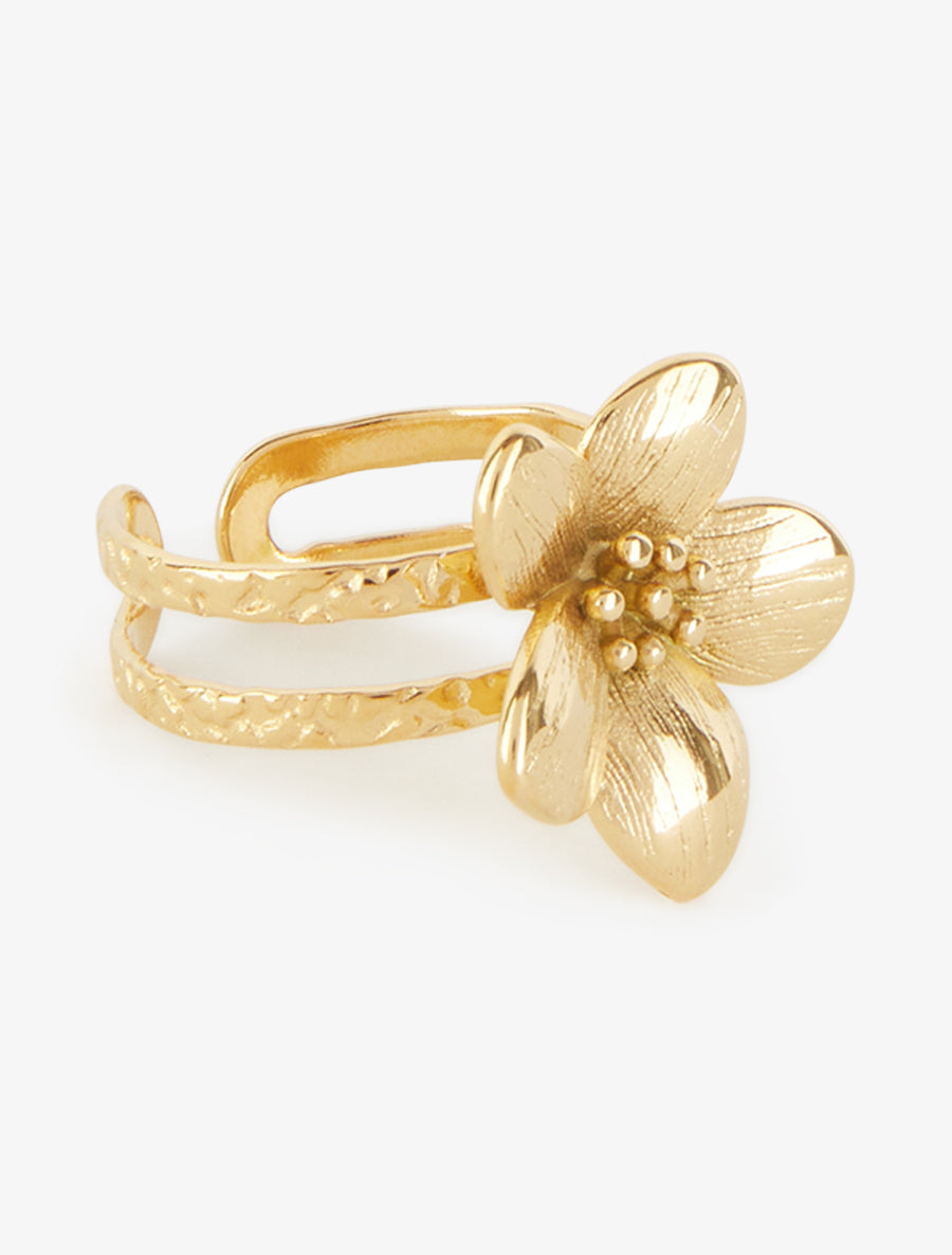 Bague martelée à fleur - Or - 2