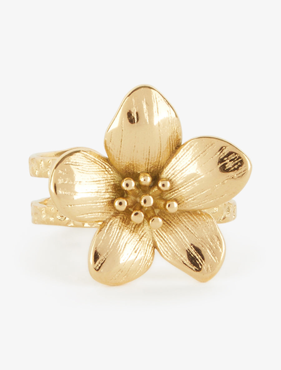 Bague martelée à fleur - Or - 3