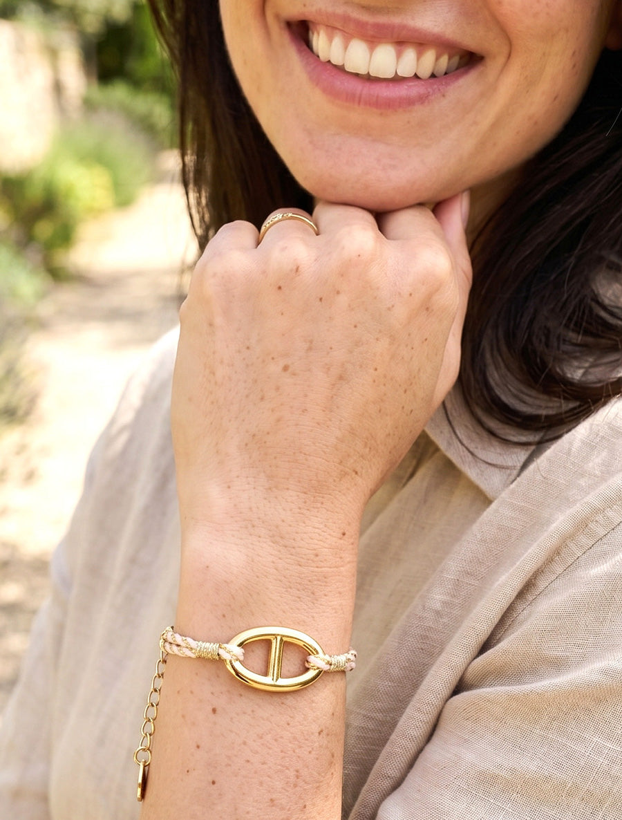 Bracelet cordes irisées à maillon ovale - Or/rose pâle - 1