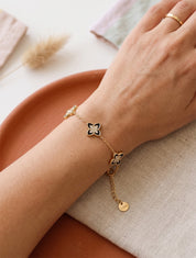 Bracelet à trèfles ornées de zircons blancs - Or/noir - 1