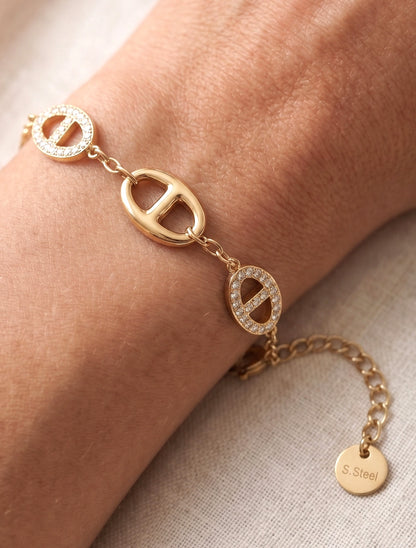 Bracelet à charms maillon marin à strass - Or - 1