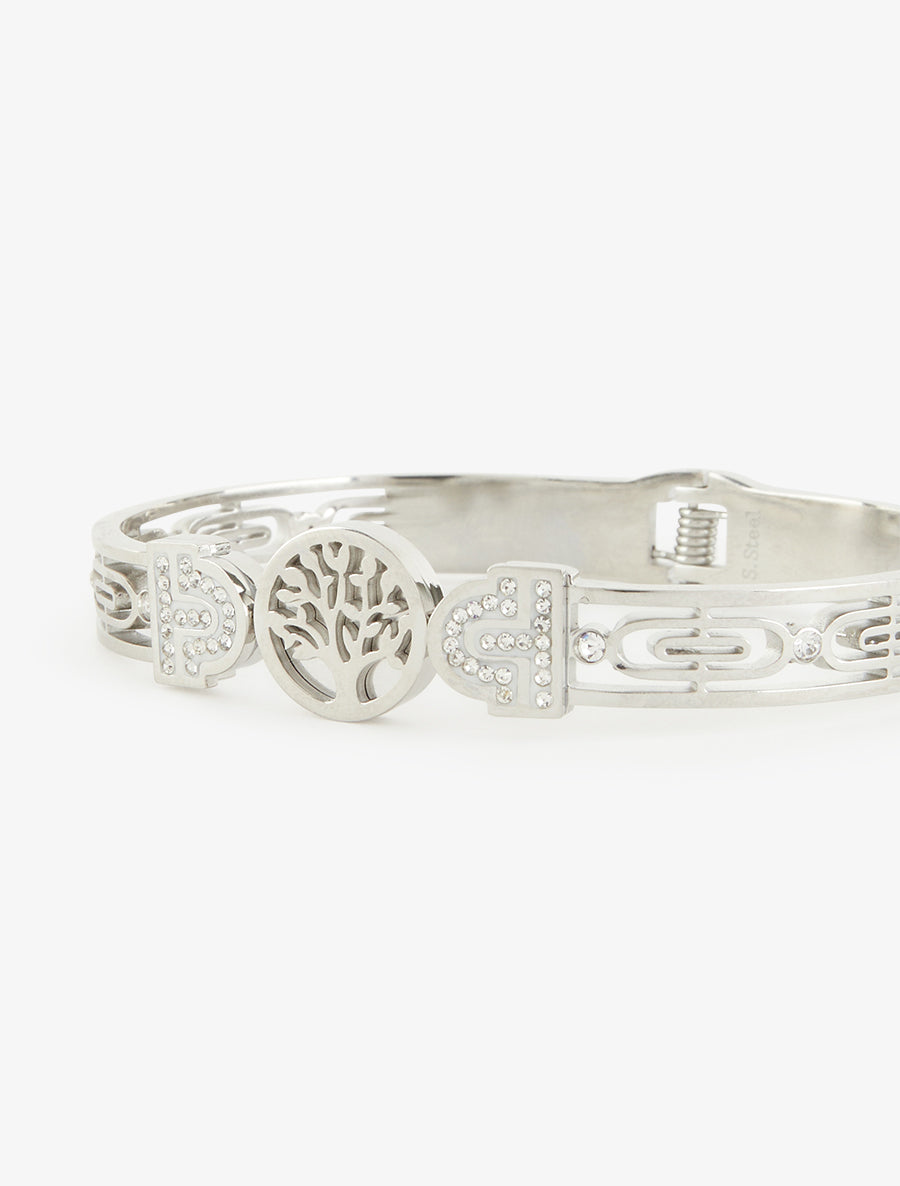 Jonc arbre de vie et zircons blancs - Argent - 3