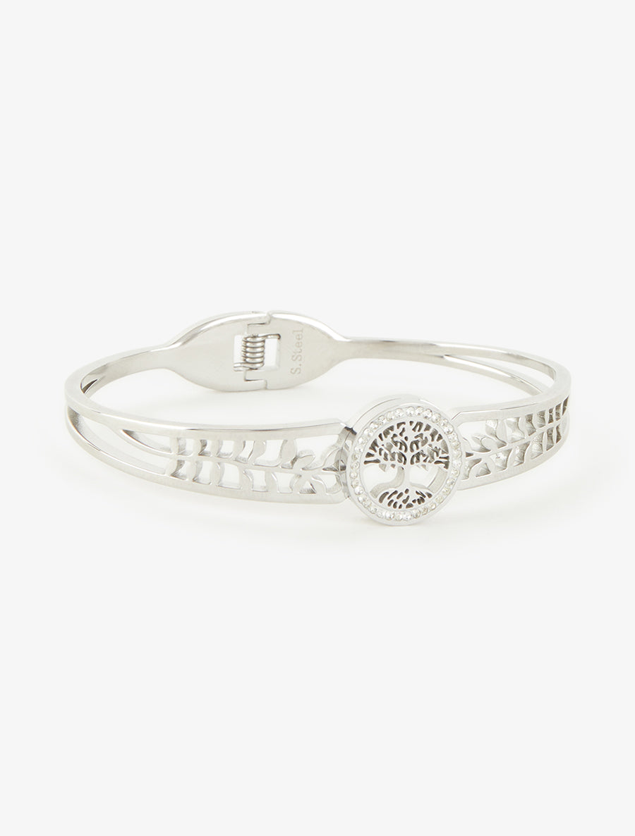 Jonc arbre de vie entouré de zircons blancs - Argent - 2