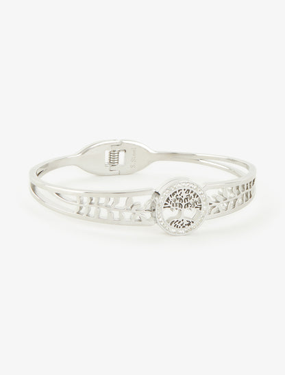 Jonc arbre de vie entouré de zircons blancs - Argent - 2
