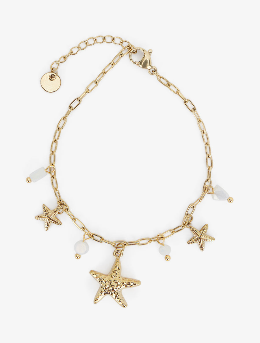 Bracelet à charms étoiles de mer et pierres colorées - Blanc - 2