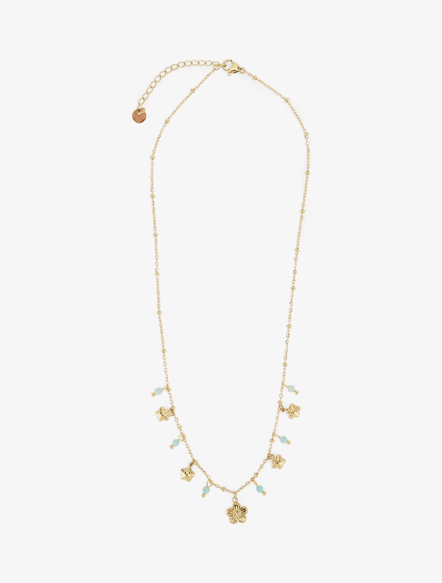 Collier petites fleurs et pierres - Or/vert d&