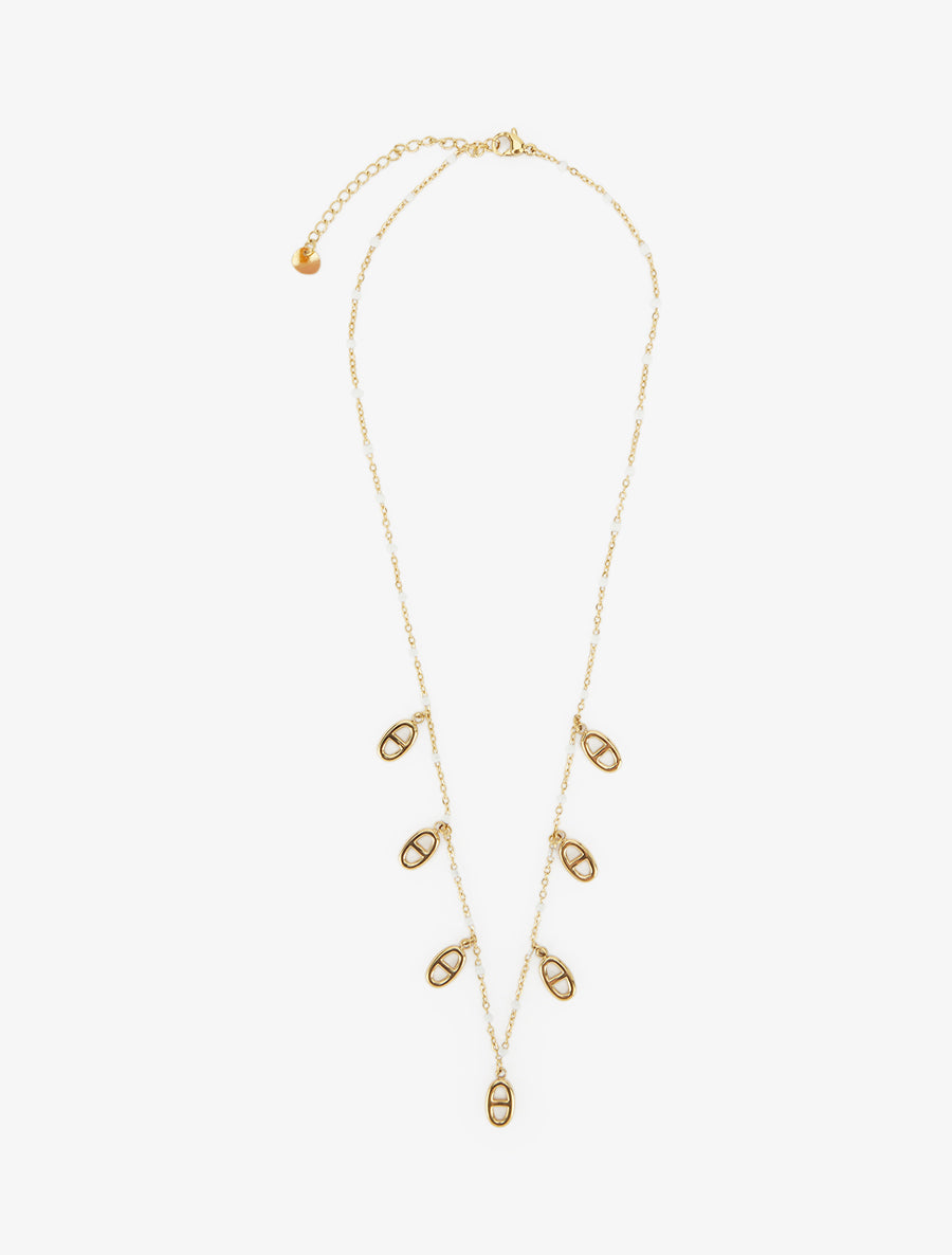 Collier fin à breloques ovales et maillon marins - Or/blanc - 2