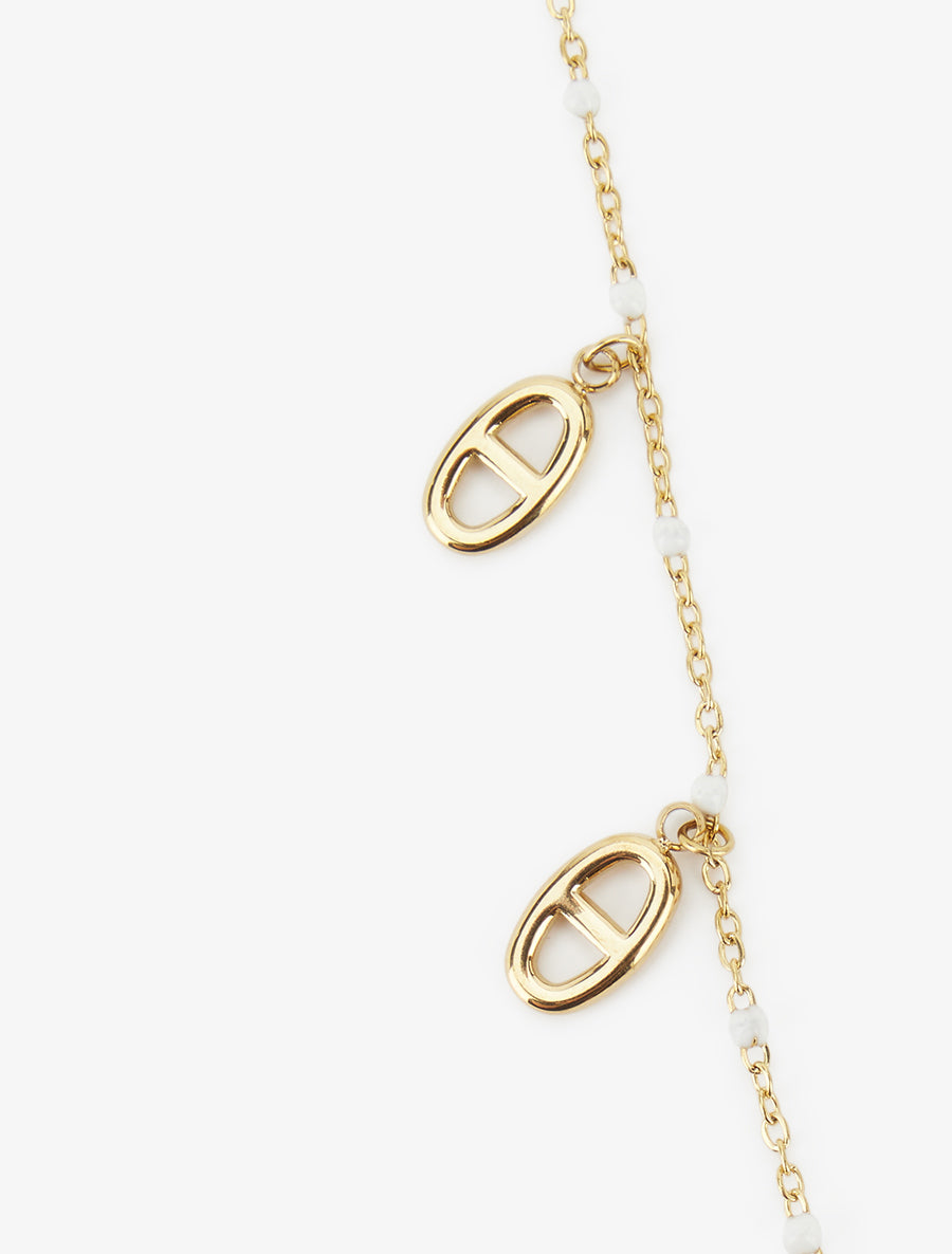 Collier fin à breloques ovales et maillon marins - Or/blanc - 3