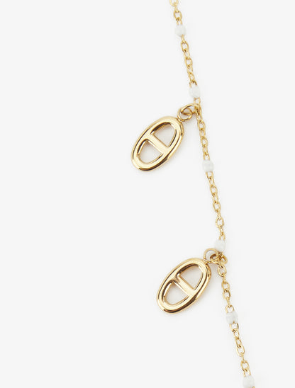 Collier fin à breloques ovales et maillon marins - Or/blanc - 3