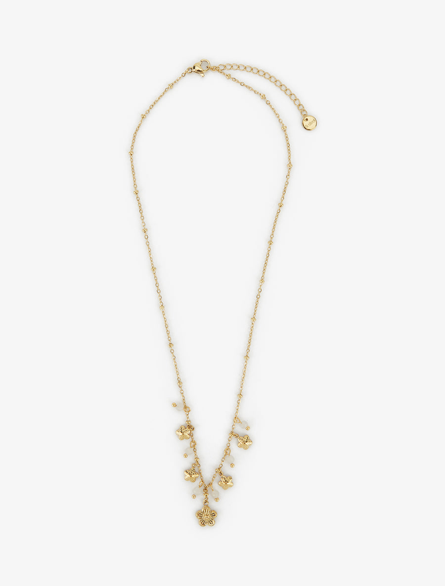 Collier petites fleurs et pierres - Or/blanc - 2