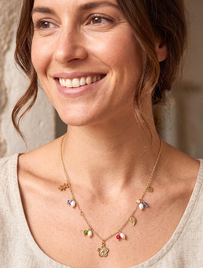 Collier fin à pierres et fleurs - Or - 1