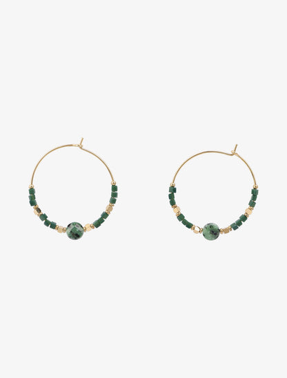 Créoles à perles - Vert/or - 2