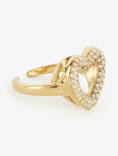 Bague coeur strassé - Or - 2