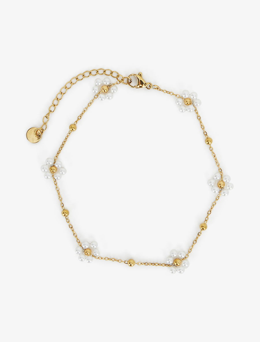 Chaîne de cheville à perles blanches - Or - 2