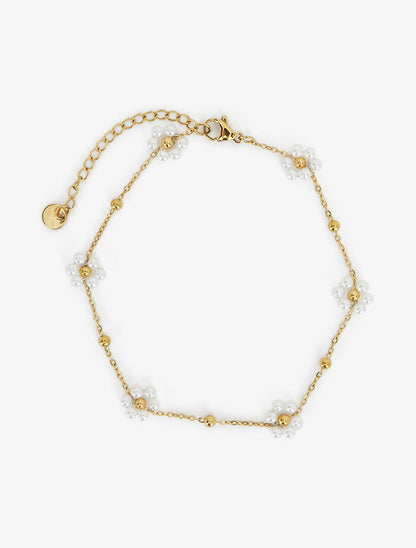 Chaîne de cheville à perles blanches - Or - 2