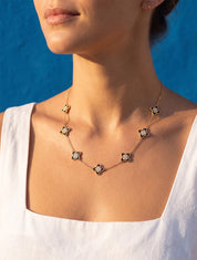 Collier à trèfles ornés de zircons blancs - Or/noir - 1