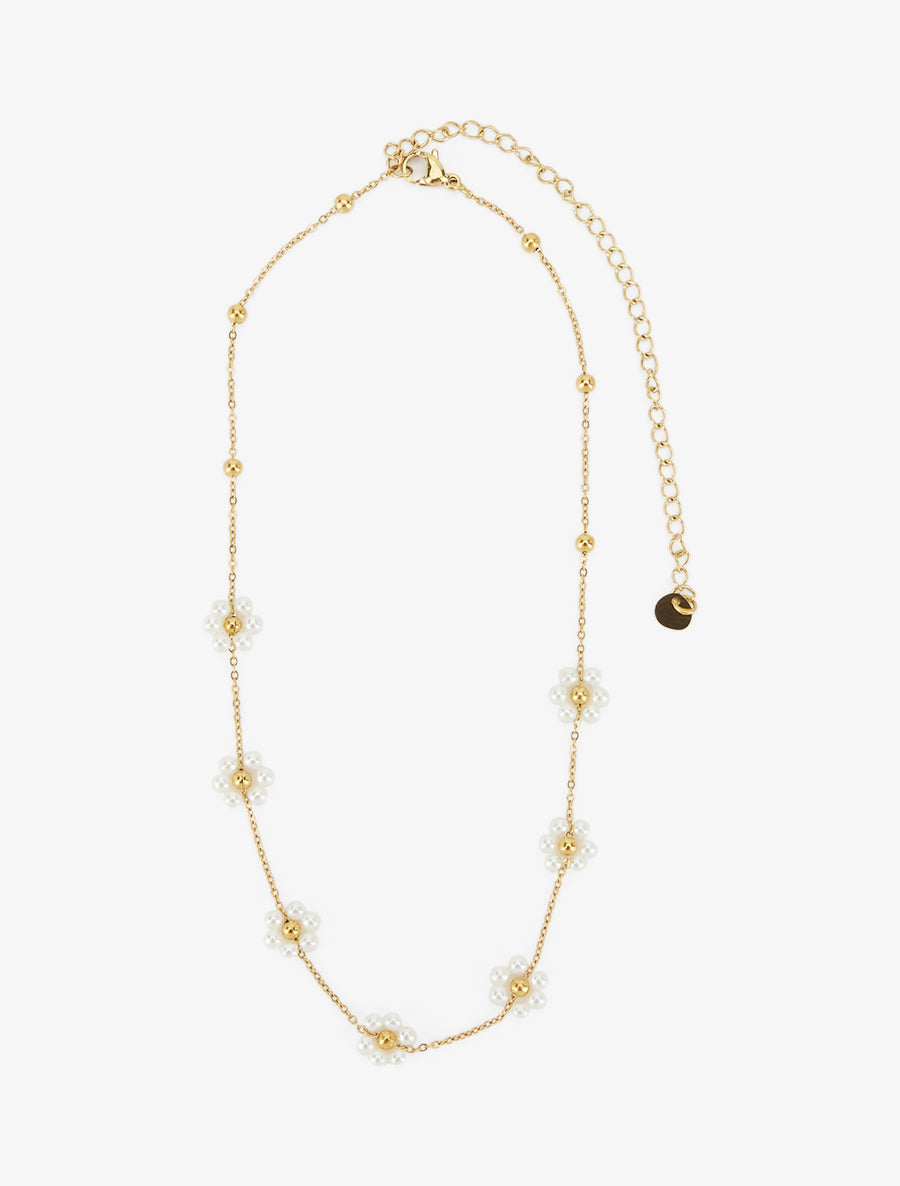 Collier petites fleurs perlées - Or - 2