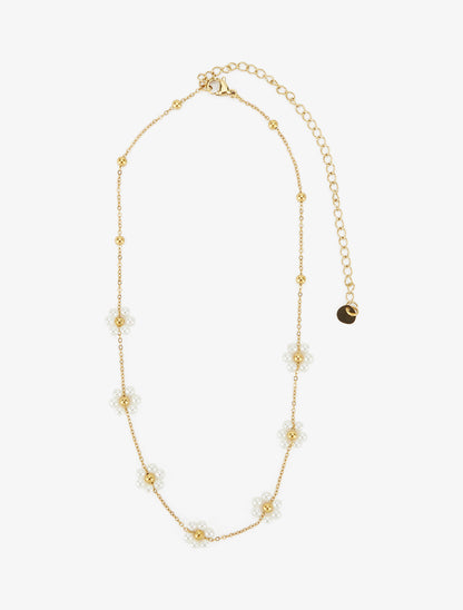 Collier petites fleurs perlées - Or - 2