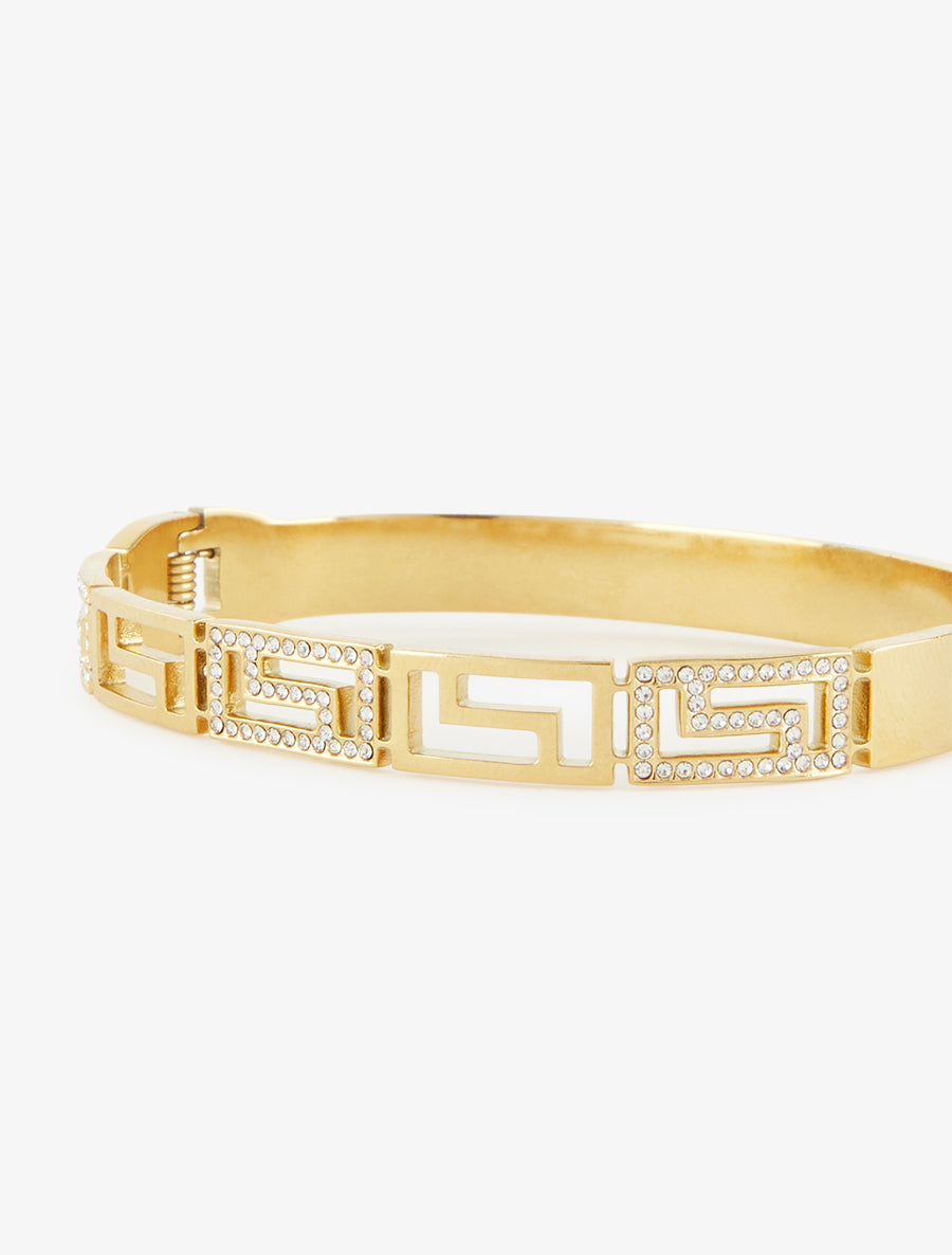 Jonc à motif grec orné de zircons blancs - Or - 3