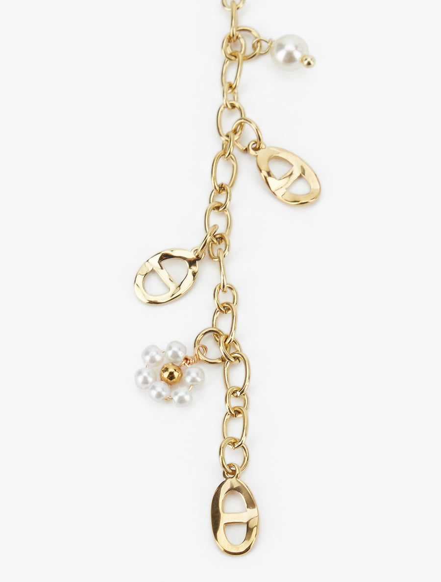 Collier à fleurs et breloques ovales - Or - 3