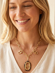 Collier à pendentif ovale léopard - Or - 1