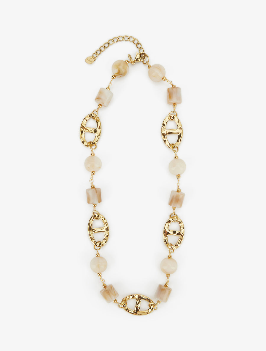 Collier à perles et maillons ovales - Or/beige - 2