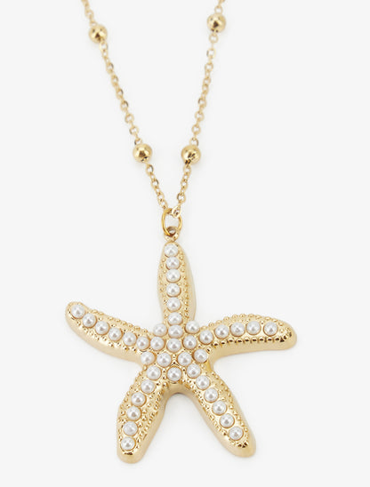 Collier à pendentif étoile de mer et perles - Or - 3