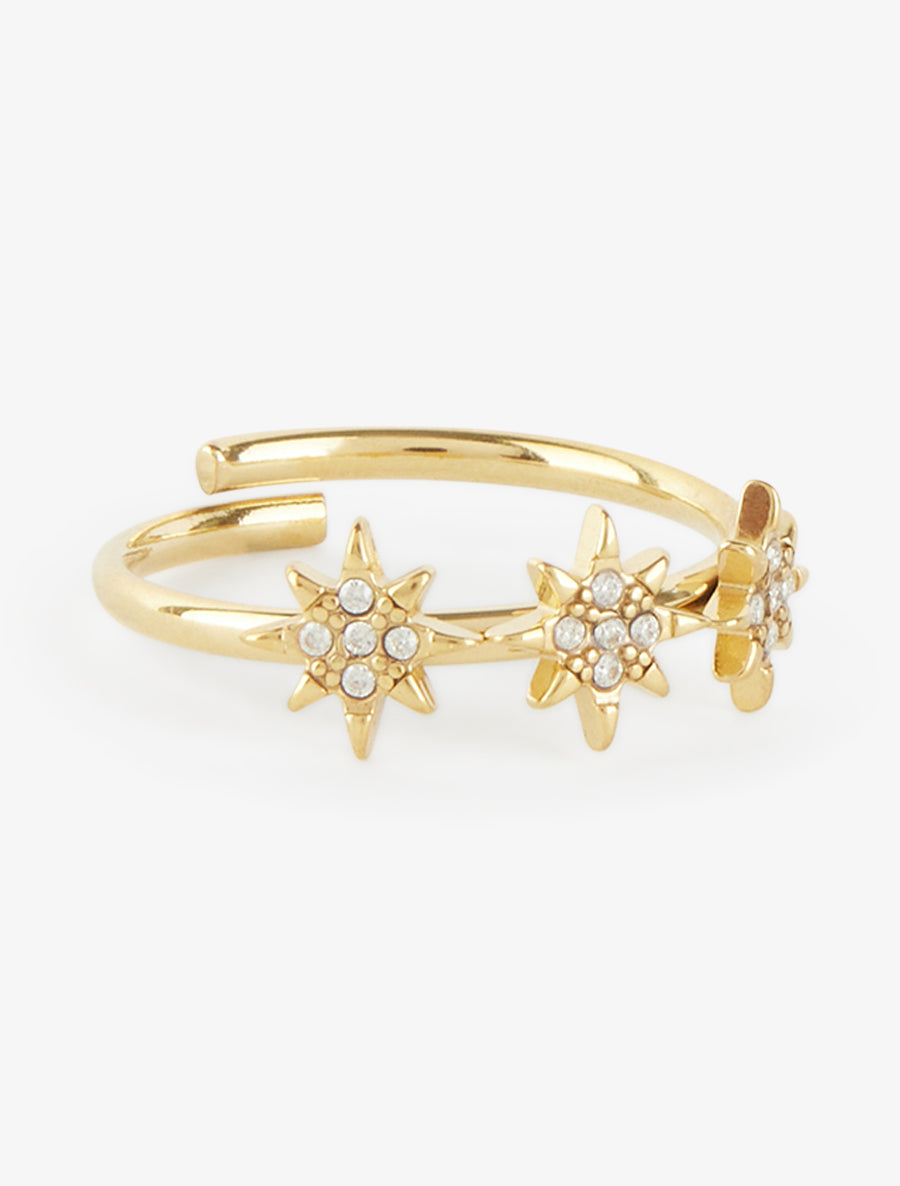 Bague Taille ajustable à étoiles strassées - Or - 2