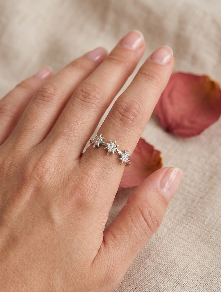 Bague Taille ajustable à étoiles strassées - Argent - 1