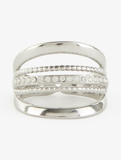 Bague multi-rangs à strass - Argent - 3