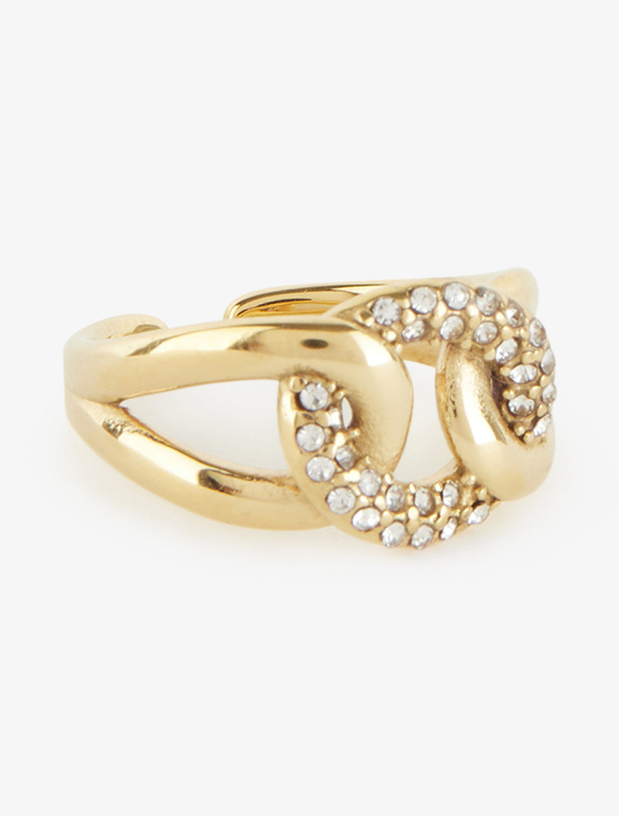 Bague ouverte à maillons entrelacés et strass - Or - 2
