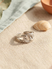 Bague ouverte à maillons entrelacés et strass - Argent - 1