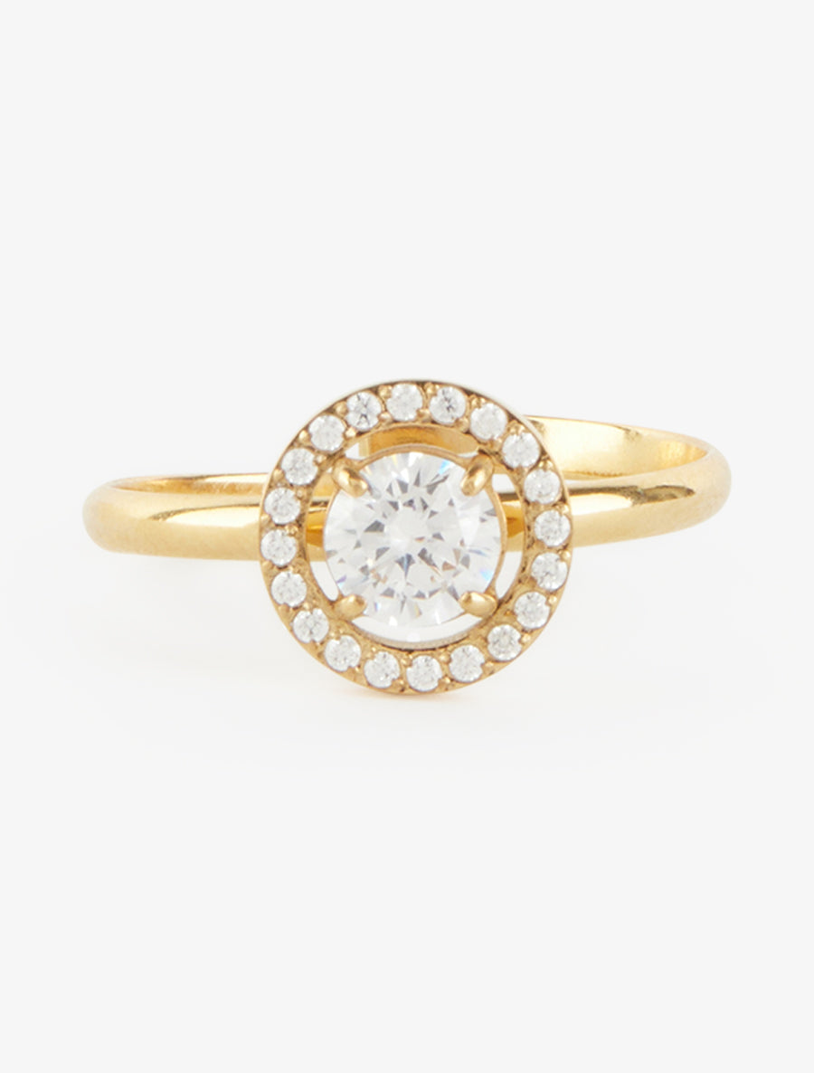 Bague style solitaire incrustée de pierres - Or - 3