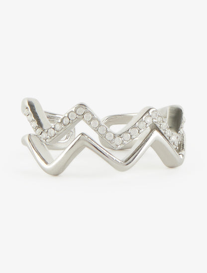 Bague zigzag à strass - Argent - 3