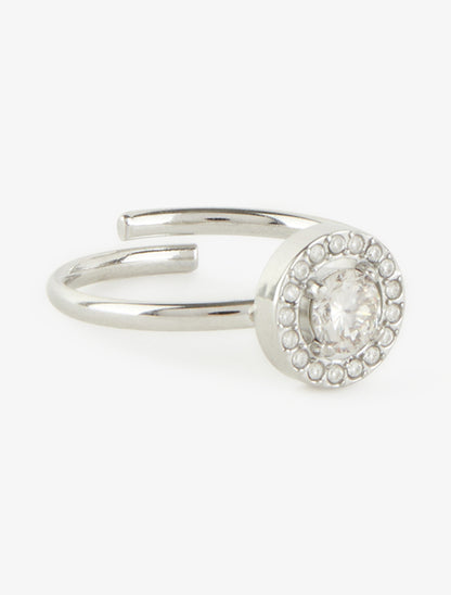 Bague style solitaire rond en zircon - Argent - 2