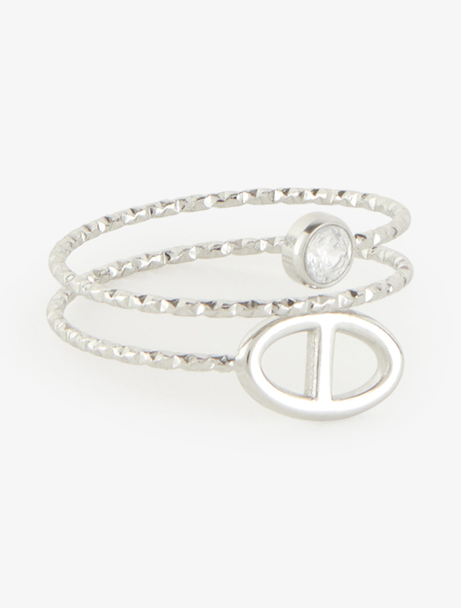 Bague fine à maillon marin et strass - Argent - 2