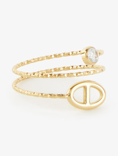 Bague fine à maillon marin et strass - Or - 2