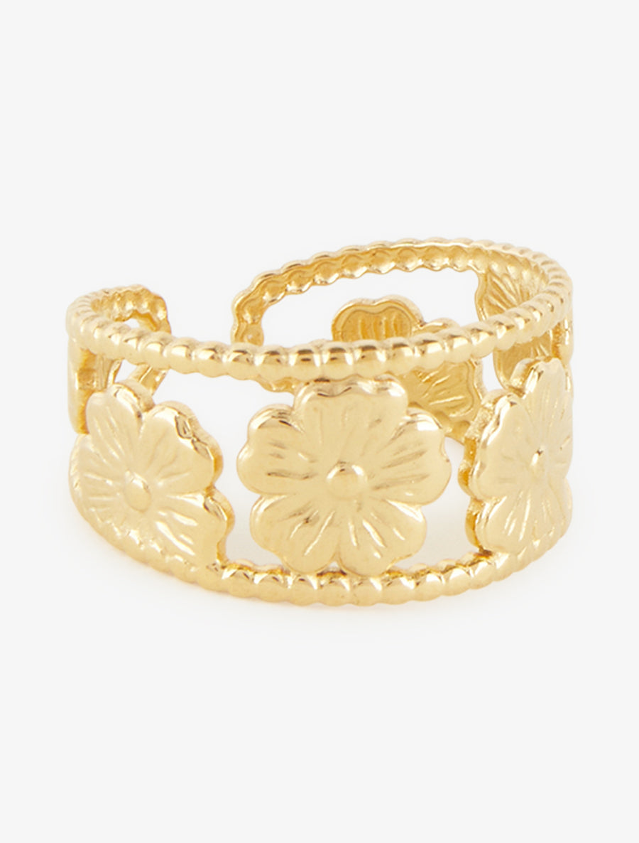 Bague à petites billes et motif floral - Or - 2