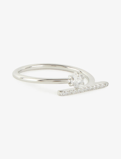 Bague fine à tige strassée - Argent - 2