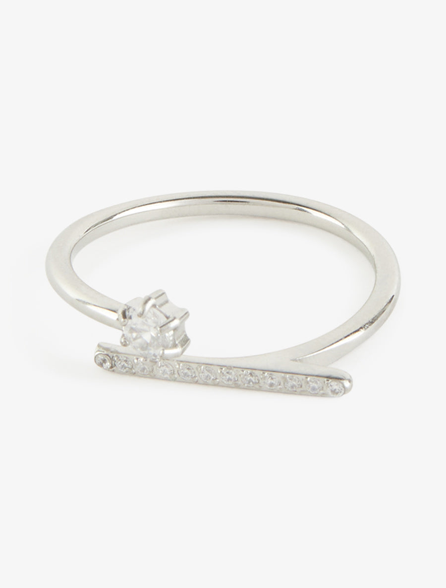 Bague fine à tige strassée - Argent - 3