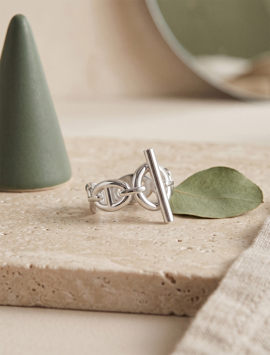 Bague à maillons marins et tige - Argent - 1