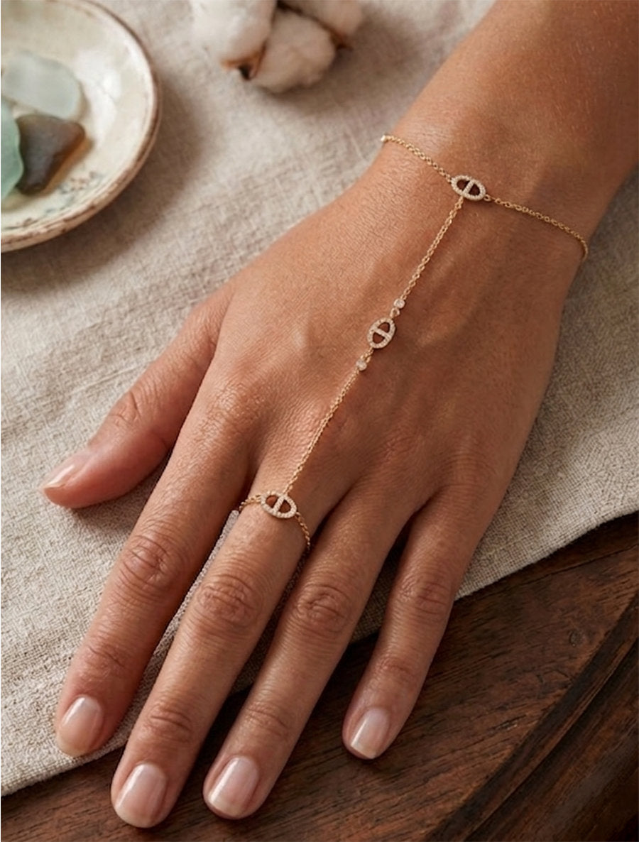 Bracelet chaîne de main à mailles marins - Or - 1