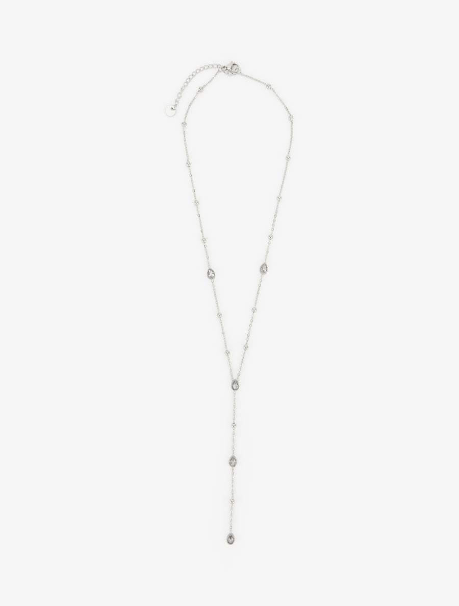 Collier en Y à bille et zircons - Argent - 2