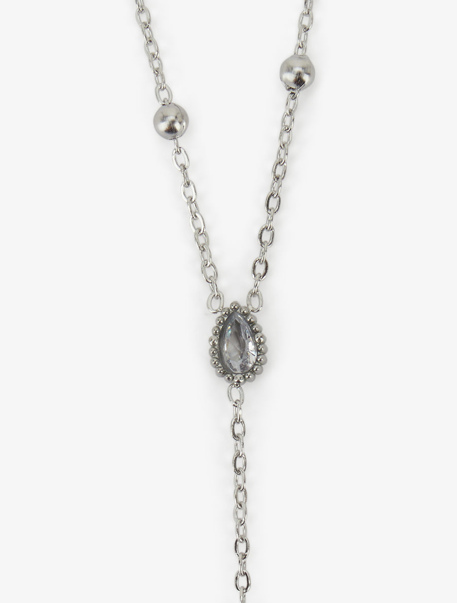 Collier en Y à bille et zircons - Argent - 3