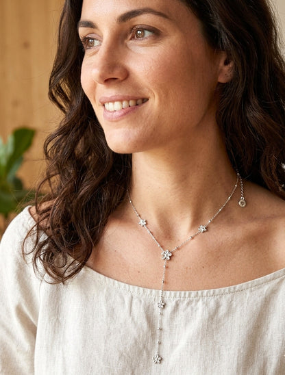 Collier en Y à bille et fleurs - Argent - 1
