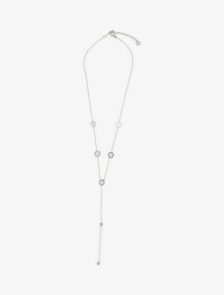 Collier en Y à fleurs et strass - Argent - 2