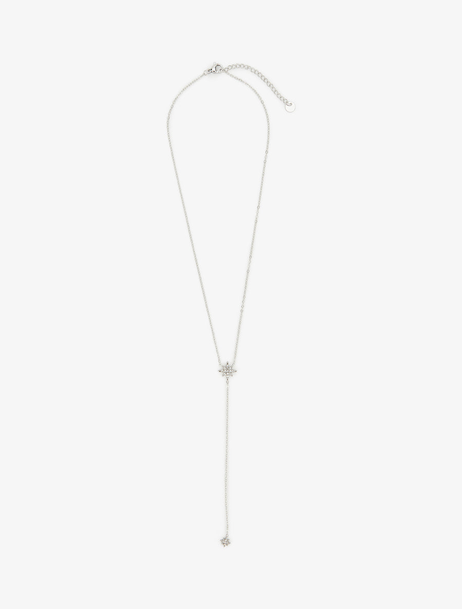 Collier fin en Y à étoiles strassées - Argent - 2