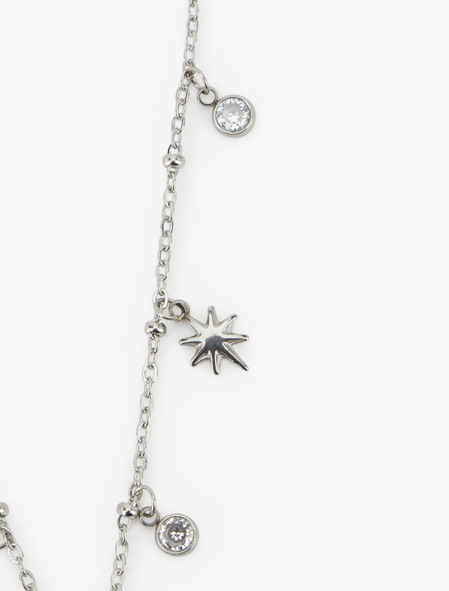 Collier fin à étoiles et strass - Argent - 3