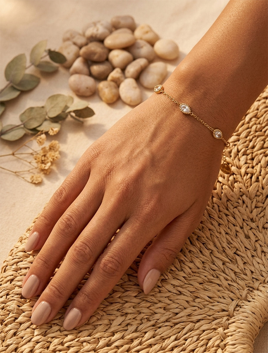 Bracelet gouttes ornées de zircons - Or - 1