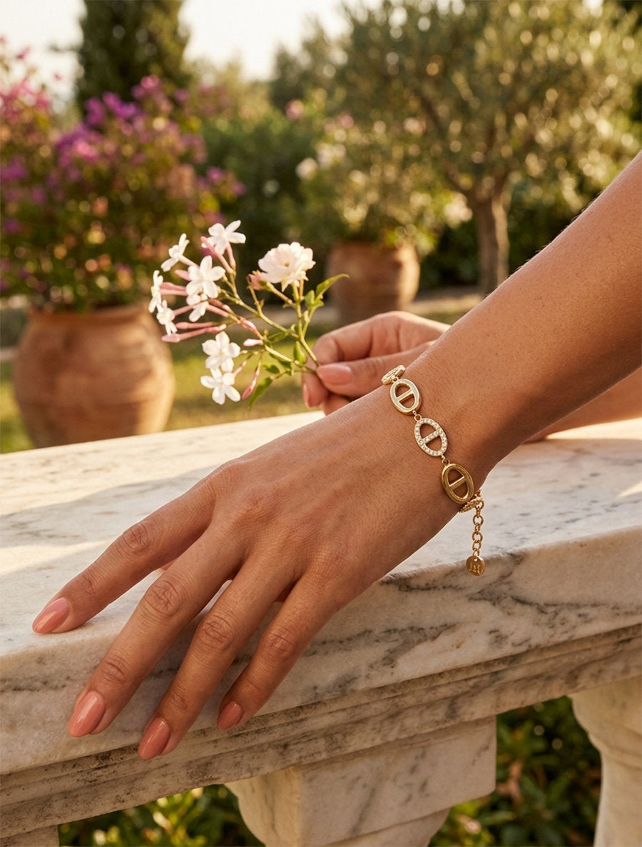 Bracelet maillons marins ornés de zircons blancs - Or - 1